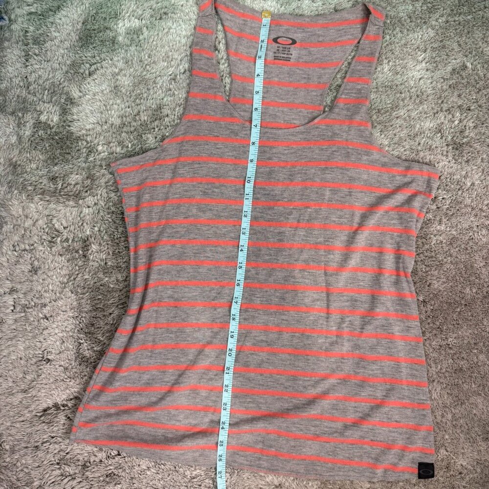 Oakley Striped Bright Coral and Gray Striped Tank Top Size Large